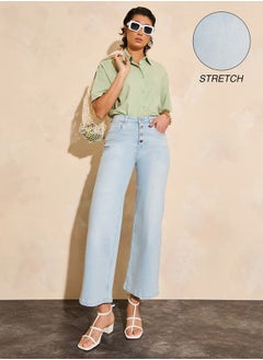 اشتري High Rise Button-Fly Wide Leg Ankle Length Jeans في السعودية