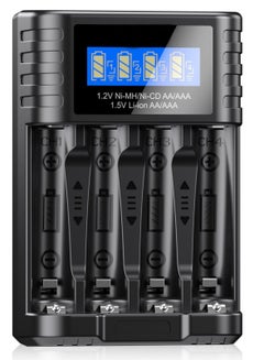 Buy Universal 1.5V Battery Charger, 4 Bay LCD Smart Independent Charger, for 1.5V Lithium Ion Rechargeable Batteries AA AAA and 1.2V Ni-MH/Ni-CD AA AAA Rechargeable Batteries, Large LCD Screen in Saudi Arabia