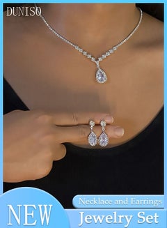 Buy 2Piece Jewelry Set With Necklace and Earrings Full Diamond V Neck Necklace Pendant Crystal Earrings Wedding Bridal Bridesmaid Costume Jewelry Set for Women and Girls Dress Accessories in UAE