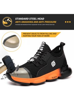 Buy Slimta Men Women Safety Shoes Mesh Breathable Lightweight Comfortable Steel Toe Orange Safety Shoes in UAE