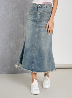 Buy Frayed Edge Denim Skirt with Patch Pocket in Saudi Arabia