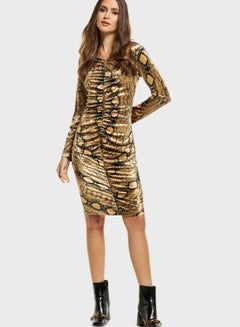 Buy Printed Ruched Bodycon Dress in UAE