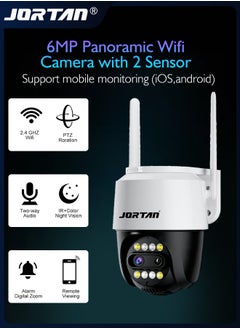 Buy 6MP Panoramic Wifi Camera with 2 Sensor Outdoor Wire/Wireless PTZ Camera with 2.8mm and 12mm Lens & Video Compression & AI Binocular 8x Hybrid Zoom & Remote Control & Two Way Audio & Object Tracking in UAE