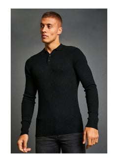 Buy Muscle Long Sleeve Ribbed Polo in UAE