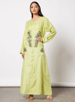 Buy Casual Embroidered Round Neck Jalabiya For Women in UAE