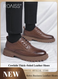 Buy Men Vintage Business Casual Leather Shoes Thick Soled Head Leather Shoes for Men Dress Boots with British Style  Low Cut Work Boot Design in Saudi Arabia