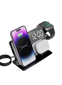 اشتري 4-in-1 Wireless Charging Station with Digital Alarm Clock and Temperature Gauge - Compatible with iPhone 15/14/13/12, AirPods, Watch Ultra 9/8/7/6/5, and Galaxy S23-S7 في الامارات