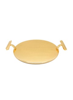 Buy Serving tray royal circle engraved 28cm gold with two hands classy in Saudi Arabia