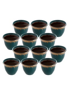 Buy LIFE SMILE Cawa Cups 12 Pieces Set 88ml, Arabic Traditional Bone China Porcelain NON-TOXIC Coffee Cup, Elegant Design espresso cup, Dishwasher Safe (Green & Gold 2) in UAE