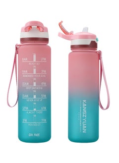 Buy Straw Sports Water Bottle With Time Marker for Fitness Gym Camping Outdoor Sports Protein Shaker Outdoor Travel Portable Leakproof Drinkware Drink Bottle BPA Free 1000mL in UAE