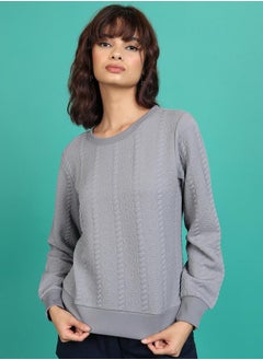 Buy Textured Round Neck Sweatshirt in Saudi Arabia