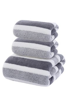 Buy 3pcs Soft Absorbent Wide Stripe Bath Towel, Non-Shedding Thickened Towel, Shower Towel Suitable For Bathroom, 1*70x140cm Bath Towel, 2*35x75cm Face Towel- Grey in Saudi Arabia