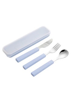 اشتري Flatware Set Children Utensils Set 18 10 Stainless Steel Child Silverware Knife Spoon Fork Set with Travel Case for Kids Lunch Box 3 Piece Blue في السعودية