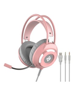 Buy USB Wired Headset 3.5mm Stereo Gaming Headset Noise Cancelling Headphone with Mic 50mm Driver Unit Pink in Saudi Arabia