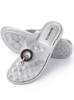 Buy Embellished Detail Flat Sandals Silver in Saudi Arabia