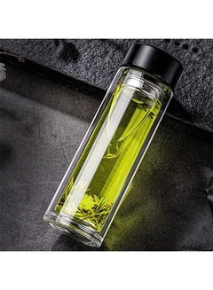 Buy Double Wall High Borosilicate Glass Bottle Tea infuser Inbuilt Capacity 350ml Transparent Water Bottle in Saudi Arabia