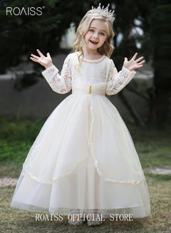 Buy Girl‘s Party Dress Pearl Mesh Gown Princess Dress Long Sleeve Toddler Little Kids Bow Back Party Wear Wedding Evening Formal Pageant Dance Gown for Birthday Champagne Color in UAE