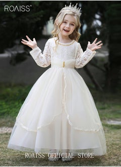 Buy Girl‘s Party Dress Pearl Mesh Gown Princess Dress Long Sleeve Toddler Little Kids Bow Back Party Wear Wedding Evening Formal Pageant Dance Gown for Birthday Champagne Color in UAE