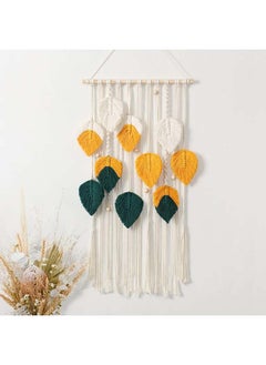 Buy Macrame feather Wall Hanging Boho Leaves Macrame Tapestry Wall Decor Handmade Cotton yellow in Egypt