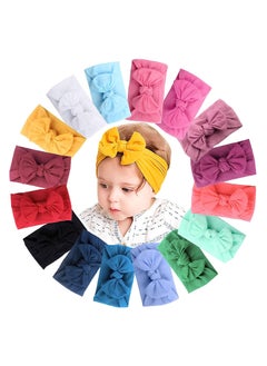 اشتري 16 Colors Soft Wide Turban Baby Headbands with 4.5 inches Hair Bow Headwraps في السعودية