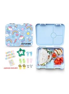 اشتري 4 Compartment Bento Lunch Box - Unicorn Blue في السعودية