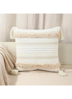 Buy Cushion Cover 45x45 - Throw Pillow Cover . Bohemian Decor Cushion Tassel . Decorative Pillowcase Woven Throw Tufted for Home Boho Decor ( Beige） in UAE