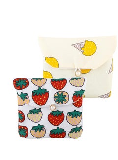 اشتري Sanitary Napkin Storage Bags 4pcs Period Pad Holder Pouch Portable Menstrual Pouch Cute Pattern Tampon Purse with Pearl Buckle Small Toiletry Bag for Women Girls(Ice CreamStrawberry) في الامارات