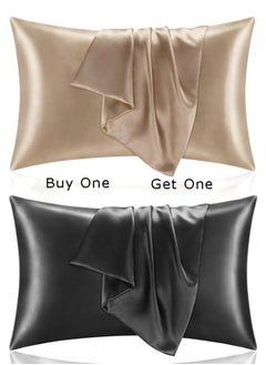 Buy Buy one Get one,Snooze Satin Pillowcase for Hair and Skin, 48,70 cm (Black & Gold) in Egypt