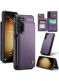 Buy Wallet Case for Samsung Galaxy S23 Premium Handmade Durable PU Leather Slim Shockproof Case with [Double Magnetic Clasp] [Card Holder] [Kickstand] [RFID Blocking] (Purple) in Egypt