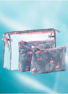 Buy 3-Piece Waterproof Cosmetic Bag Set Grey/Pink in UAE