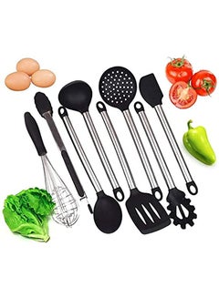 Buy Silicone Kitchen Cooking Utensil Set, 8 Pcs Nonstick Kitchen Spatula Set with Stainless Steel Handle, Cooking Tool Turner Tongs Spatula Spoon Kitchen Gadgets Cookware Set in Saudi Arabia
