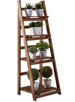 Buy 4-Tier Folding Plant Stand Shelves Brown in UAE