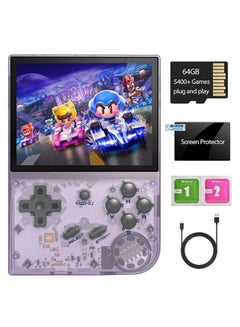 Buy RG35XX Handheld Game Console , Dual System, 3.5 Inch IPS Screen Built-in 64GB TF Card 6831 Classic Games Support HDMI TV Output (Transparent Purple) in Saudi Arabia