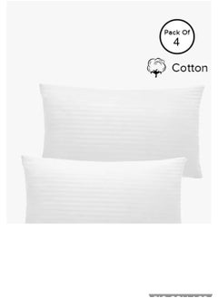 Buy MYK 4-Piece Stripe Hotel Pillow Cotton White Bed Pillows for Sleeping Queen Size 4 Pack in UAE