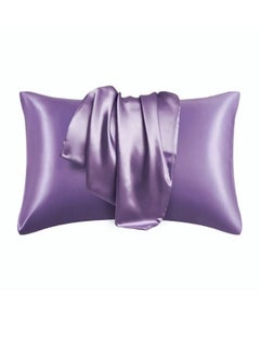 Buy 2 Pieces Pillowcases Silky Satin pillow cover set Hair Skin, Lavender Color. in UAE