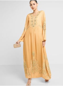 Buy V-Neck Embroidered Jalabiya in UAE