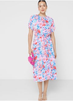 Buy Floral Puff Sleeve Dress in Saudi Arabia