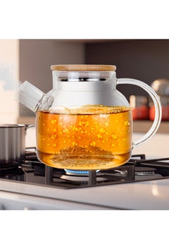 Buy Glass Stovetop Safe Clear Teapot with Removable Infuser with Bamboo Lid for Loose Leaf and Blooming Tea Coffee Tea Herbal Drinks Glass Pot 850ML in Saudi Arabia