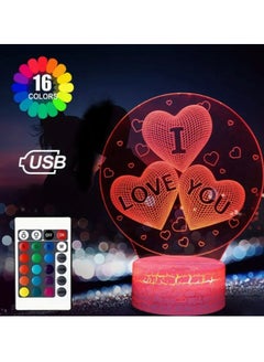 Buy 3D  Illusion Lamp Night Light 16 Colors Changing Smart Touch Remote Control Optical Illusion Bedside Bedroom Home Decoration Birthday Valentine's Day gift in UAE