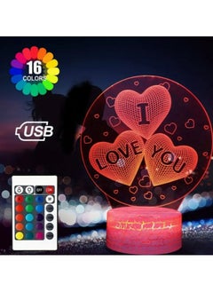 Buy 3D  Illusion Lamp Night Light 16 Colors Changing Smart Touch Remote Control Optical Illusion Bedside Bedroom Home Decoration Birthday Valentine's Day gift in UAE