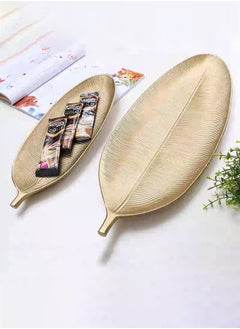 اشتري Hometaste Wooden Golden Tray Set Nordic Style Leaf Dish Serving Platter Snack Fruit And Candy Wooden Storage Trays For Home Kitchen Unique Leaf Shaped Tray Design (2 Pieces Set) في الامارات