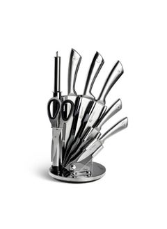 Buy EDINBURG Kitchen Knife Set with Stand & Sharpener- Stainless Steel Blades | Non-Slip Ergonomic Handle | Professional Chef Knives- Set of 8 pieces, Silver in UAE