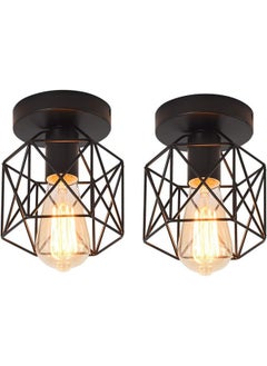 اشتري Vintage Ceiling Light, Industrial Semi-Flush Mount Chandeliers with Metal Cage, E27 Base Ceiling Lamp Fixture for Porch Hallway Kitchen Farmhouse Lighting (Black, 2 Packs) في السعودية