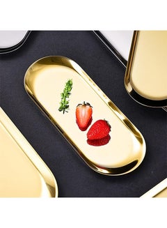Buy Stainless Steel Oval Decorative Storage Metal Tray, Tea Plate Fruit Dish Cosmetics Jewelry Organizer Perfume Key Small Trays Gold in Saudi Arabia