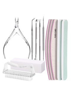 اشتري 12 PCS Nail Files and Buffer Block Set, Cuticle Nippers with 100/180 Emery Boards Nail Buffer Kit, Pusher Toenail Lifter Peeler Scraper Nail Brush, For Manicure and Pedicure Tools (White) في السعودية