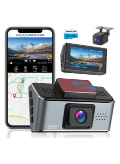 اشتري كاميرا داش كام أمامية وخلفية بدقة 4K واي فاي ونظام تحديد المواقع GPS وكاميرا داش مزدوجة للسيارات UHD 2160p 1080p في الامارات