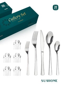 اشتري 24-Piece Stainless Steel Cutlery Set with Laser Engraving For Kitchen في الامارات