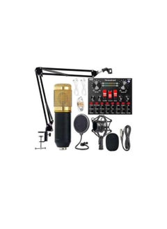 Buy Professional Condenser Microphone With V8S Live Sound Card And Studio Recording Broadcasting Set Black/Gold in UAE