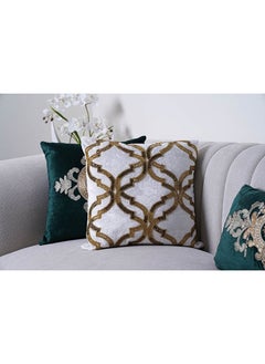 Buy Zara Beaded Filled Cushion 45x45cm-ivory & Gold in UAE