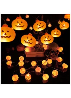 اشتري Halloween Pumpkin String Lights 20 LED 9.8ft 3D Cute Waterproof Orange Jack-O-Lantern Battery Operated Lights في الامارات